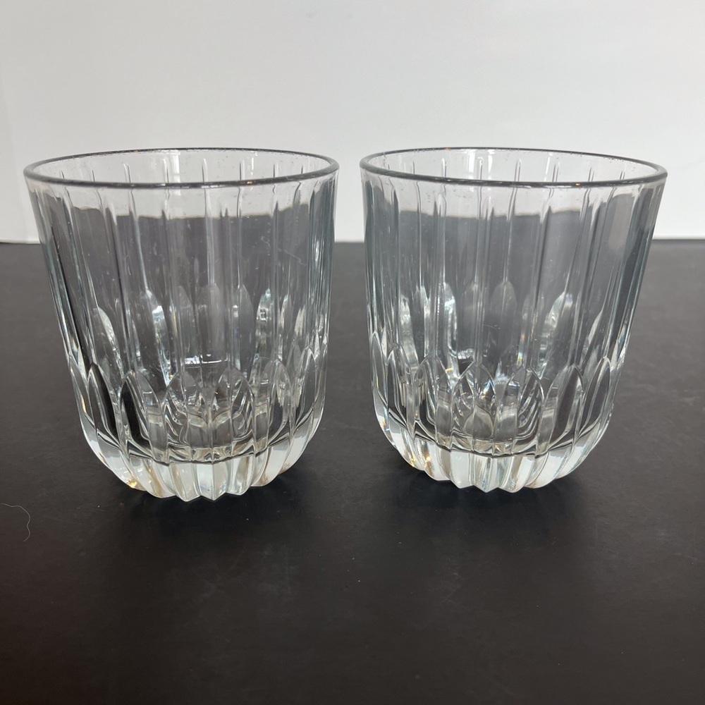 Set of Two Beveled Cut Glass Heavy Lowball Glasses